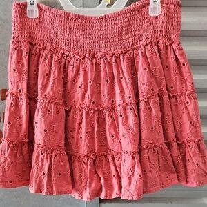 American Eagle Outfitters Coral Eyelet Mini Skirt